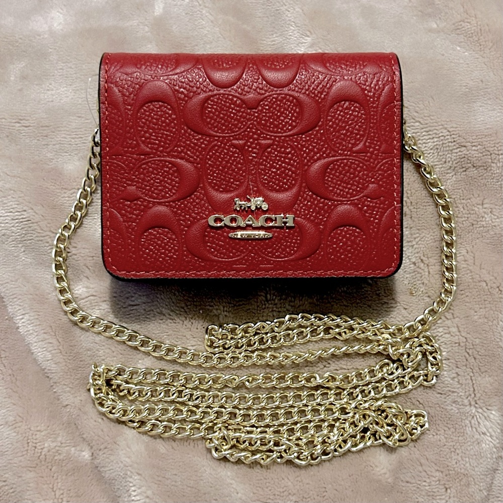 NWT Coach Mini Wallet On A Chain In Signature Leather